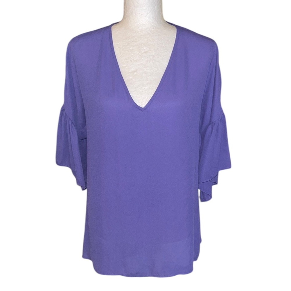 Crosby by Mollie Burch Purple 3/4 Ruffle Sleeve V-Neck Blouse - S